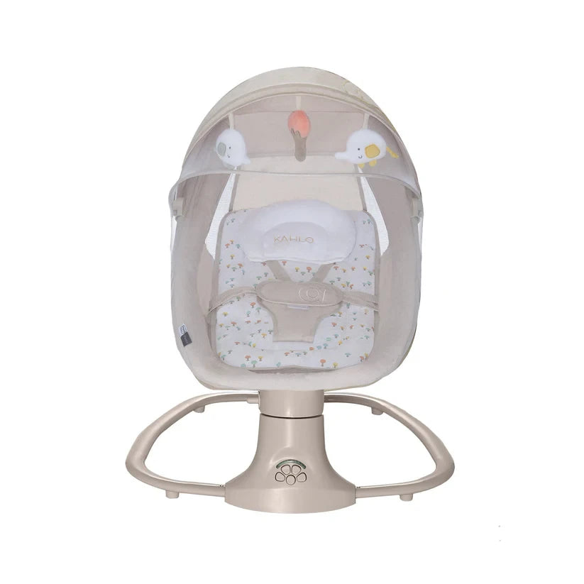 Asalvo Kahlo Trees baby bouncer front view with canopy, toy bar and padded seat