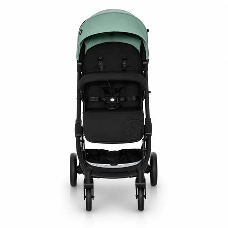 Asalvo Kubic 2 green and black stroller front view with canopy and harness