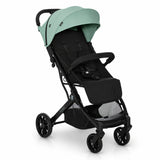 Asalvo Kubic 2 green and black stroller side angle view with canopy and front wheels