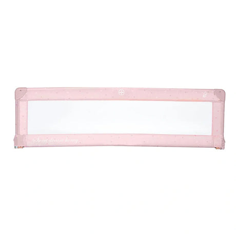 Asalvo Pink Star Bedguard 150cm shown fully extended with mesh centre panel and Sweet dream honey text printed along the lower fabric edge