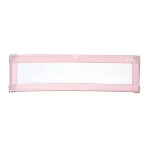 Asalvo Pink Star Bedguard 150cm shown fully extended in soft pink fabric with star pattern, mesh centre panel, and left side mounting section visible