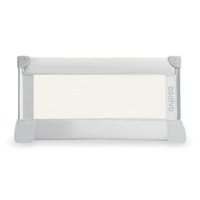 Asalvo Small Bedguard 90cm in light grey with mesh panel and padded frame, shown fully assembled against a white background