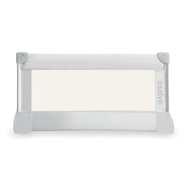 Asalvo Small Bedguard 90cm in light grey with mesh panel and padded frame, shown fully assembled against a white background