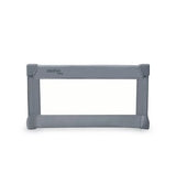 Asalvo Small Bedguard 90cm in dark grey with solid fabric panel and padded frame, shown fully assembled against a white background