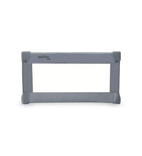 Asalvo Small Bedguard 90cm in dark grey with solid fabric panel and padded frame, shown fully assembled against a white background