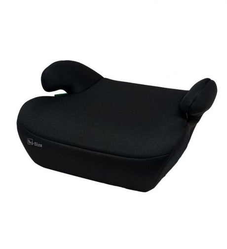 Black Asalvo SmartSafe I-Size booster seat shown from a front three quarter angle on a white background