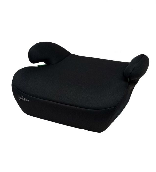 Black Asalvo SmartSafe I-Size booster seat shown from a front three quarter angle on a white background