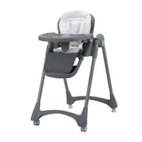 Asalvo Soja Mimosa Highchair front view showing tray, seat cushion, harness and grey frame