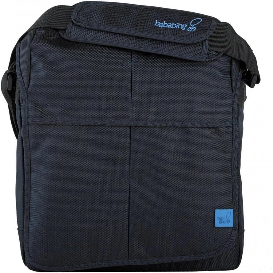 BabaBing DayTripper Lite Midnight Blue changing bag with blue logo details and front storage panels