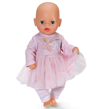 Baby Born Dress Rose 36cm pink tulle dress and striped leggings worn by baby doll