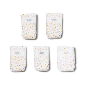 Baby Born Nappies 5 Pack showing five printed doll nappies