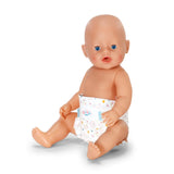 Baby Born doll seated wearing a printed nappy