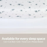 Baby Elegance Safari jersey fitted sheet on mattress with available sleep space message