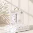 Baby Elegance Safari Jersey Fitted Sheets packaging beside folded safari print sheets
