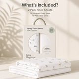 Baby Elegance Safari Jersey Fitted Sheets packaging with folded sheets and included two pack contents