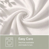 White jersey fabric close up with Easy Care machine washable graphic