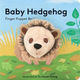 Front facing view of Baby Hedgehog Finger Puppet Book showing plush hedgehog puppet and board book design
