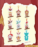 Baby Three Merry Christmas Plush Series character lineup sheet showing nine designs and one secret edition