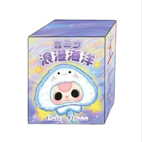 Baby Three Romantic Ocean blind box front with marine-themed character artwork and title text