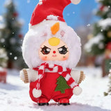 Baby Three Snow Messenger plush wearing Santa hat and red festive costume