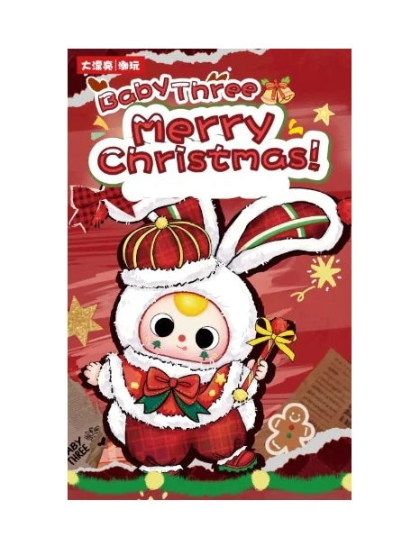Baby Three Merry Christmas blind box packaging with red festive Christmas design