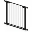 Babylo Easy Fit Flat Bar Safety Gate in black shown freestanding with flat bar design and pressure mount spindles visible