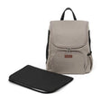 Babylo Panorama almond changing backpack with front zip pockets and black changing mat