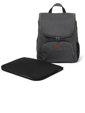 Babylo Panorama grey changing backpack with top carry handle and black changing mat