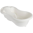 Babylo premium baby bath in white shown from angled front view with integrated back support, rounded edges and smooth plastic finish