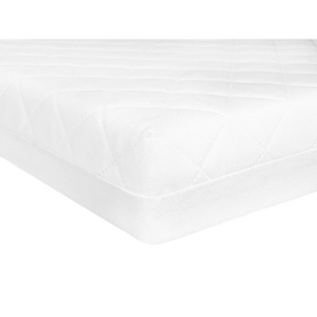 Babylo quilted fibre travel cot mattress showing padded white quilted corner