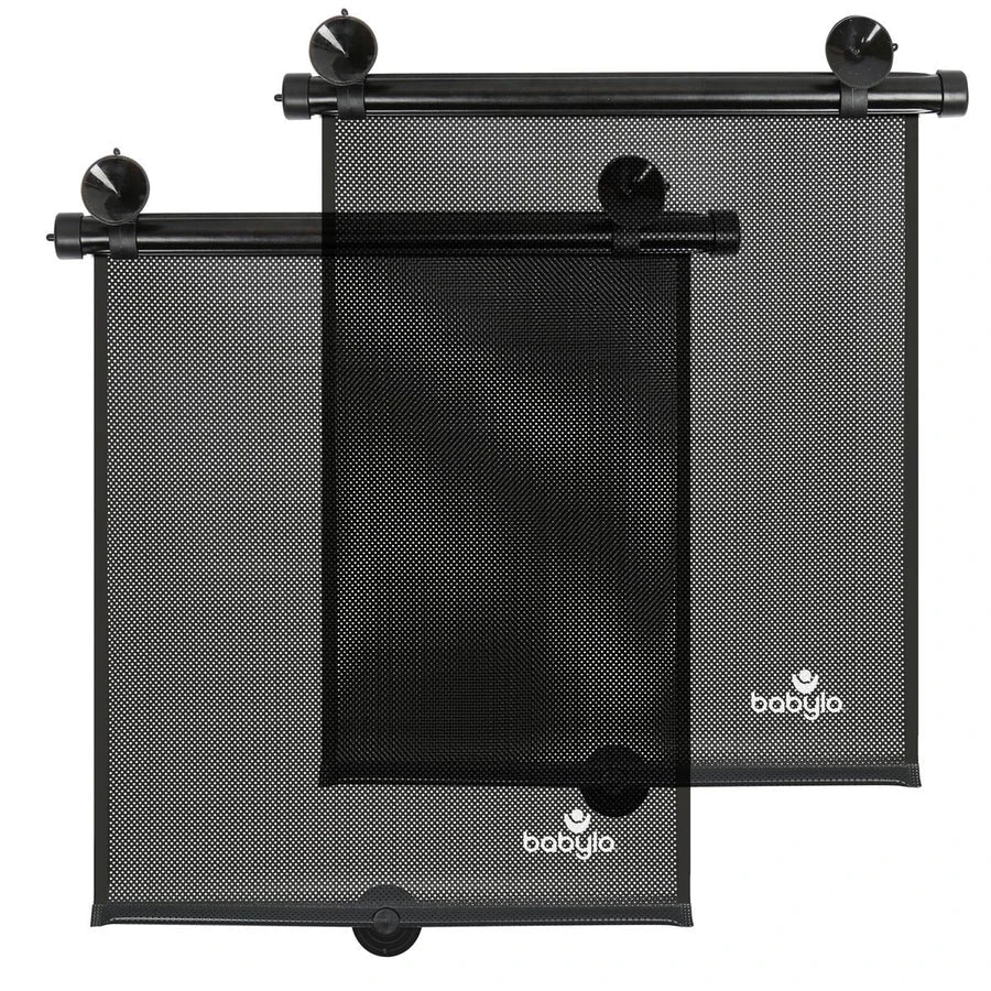 Babylo twin pack roller sunshades shown with suction cup fittings