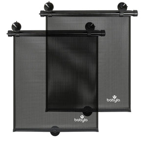 Babylo twin pack roller sunshades shown with suction cup fittings