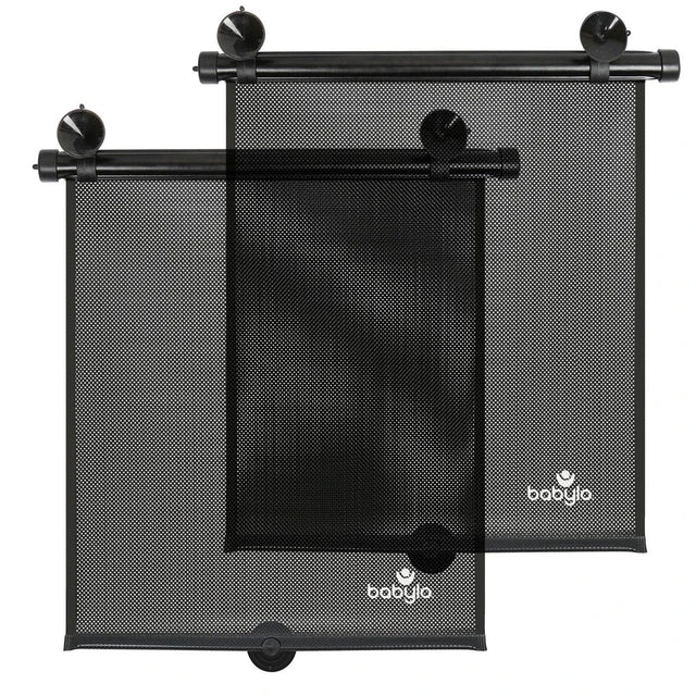 Babylo twin pack roller sunshades shown with suction cup fittings