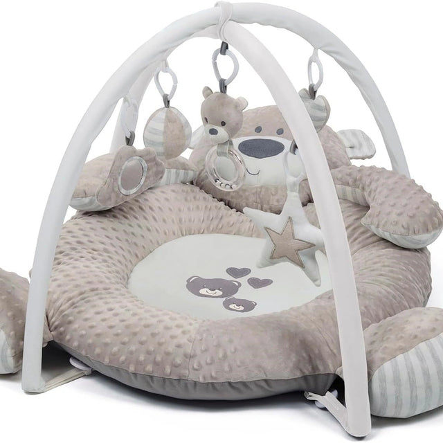 Babyzee Bear Necessities Play Gym with padded bear shaped ring, white arches and hanging plush toys including mirror, rattle, star and bear character