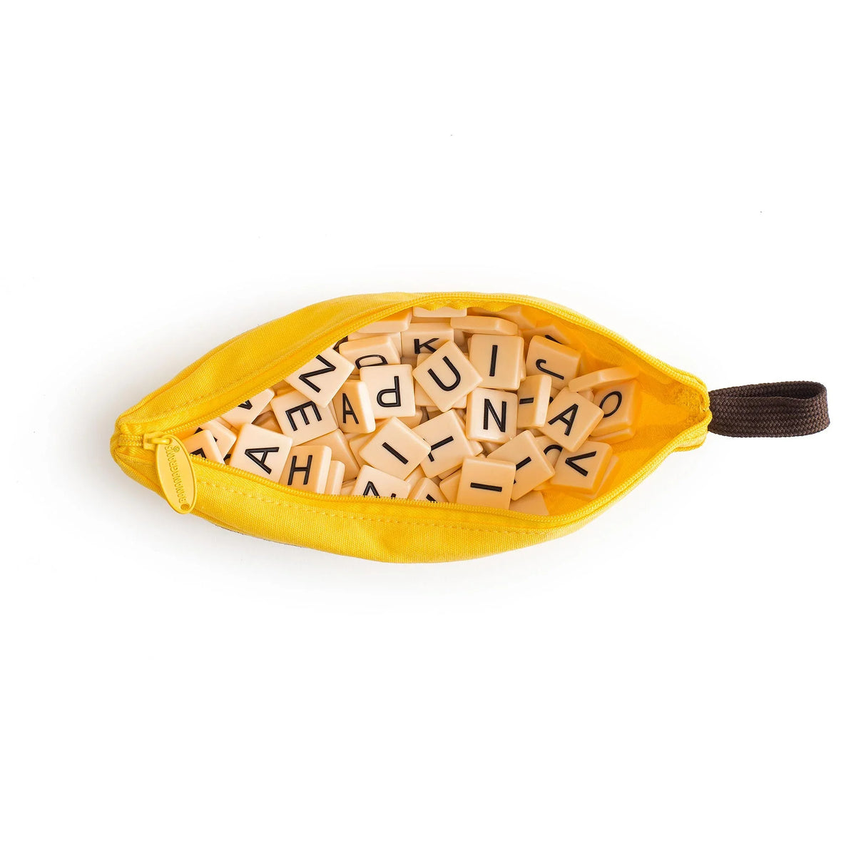 Open Bananagrams pouch showing full set of letter tiles – Ireland