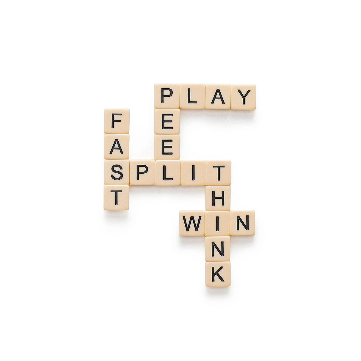 Close-up grid of word tiles in Bananagrams game – Ireland
