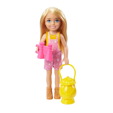 Barbie Chelsea doll holding binoculars and lantern from camping set – Ireland
