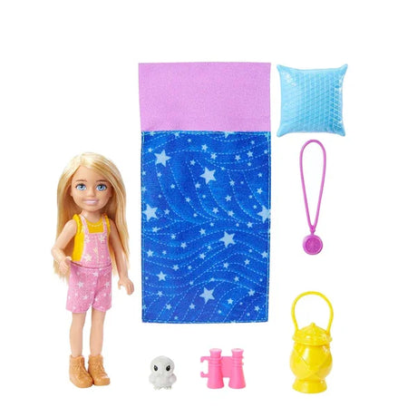 Barbie Camping Chelsea doll with sleeping bag, owl, compass, and pillow – Ireland