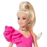 Barbie Deluxe Style Black and Pink doll showing blonde ponytail and ruffled sleeve