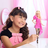 Barbie Deluxe Style Black and Pink doll held upright showing complete outfit