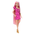 Barbie Fun & Fancy Hair Doll wearing a pink dress with long pink hair