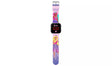 Barbie LED watch showing full printed pink and purple silicone strap with Barbie princess character designs and glitter detail