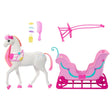 Barbie Nutcracker horse and pink sled with harness, comb, candy clips and lantern