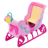 Pink Barbie Nutcracker sled with yellow seat, decorative bow and hanging lantern
