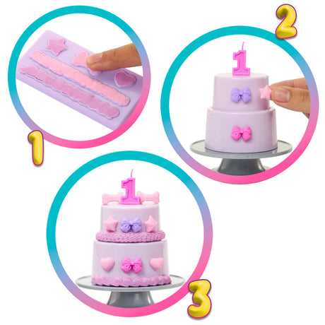 Barbie Pet Party Blonde Doll cake moulds and decorating accessories displayed in steps
