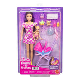 Barbie Family and Friends Skipper Babysitters Stroller Playset in retail packaging with dolls and accessories visible