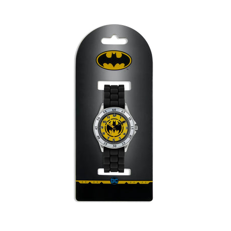 Batman Black Time Teacher Watch displayed on black Batman retail packaging