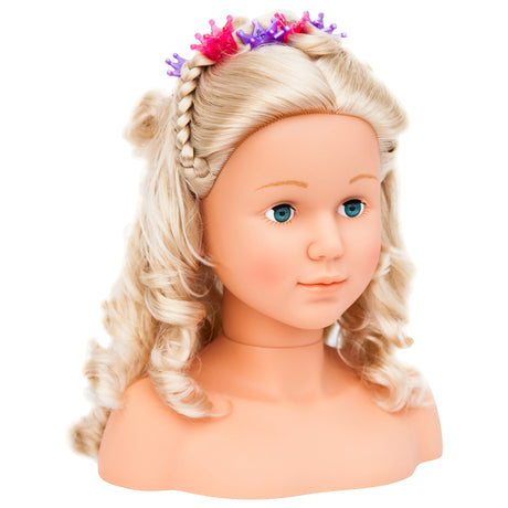 Bayer Super Model doll styling head with curled blonde hair and crown clips