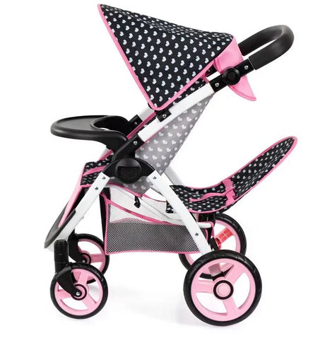 Side view of Bayer Twin Star doll pram with adjustable handle and folding frame