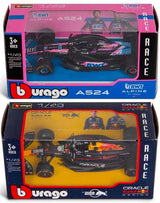 Bburago Alpine and Red Bull Formula 1 model cars shown in boxed packaging